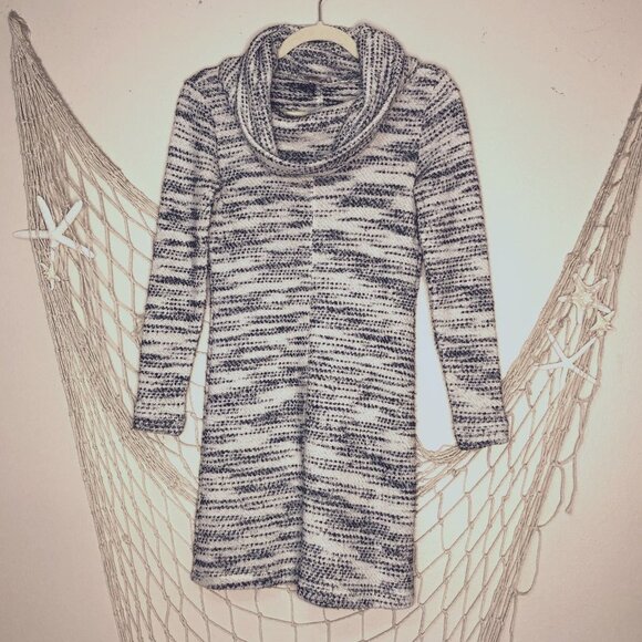 Ann Taylor LOFT Outlet Petite Cowl Neck Sweater Dress Black & Ivory XXSP - Picture 1 of 8